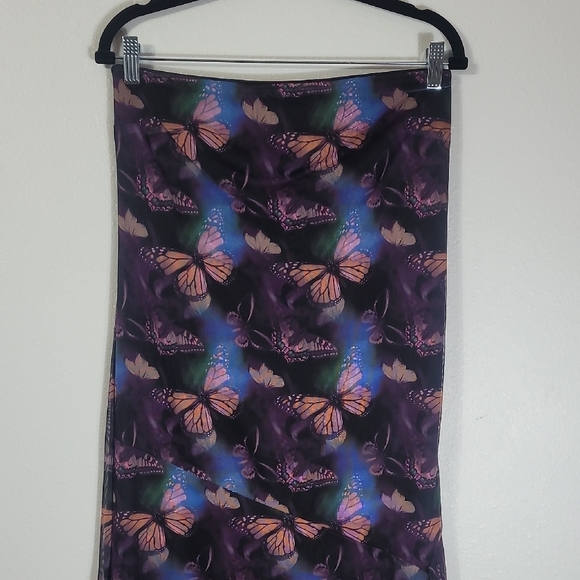 🦋 Vintage Y2K 90s Butterfly Strapless Sheer Fairy Goth Asymmetrical Midi Dress - Picture 3 of 14